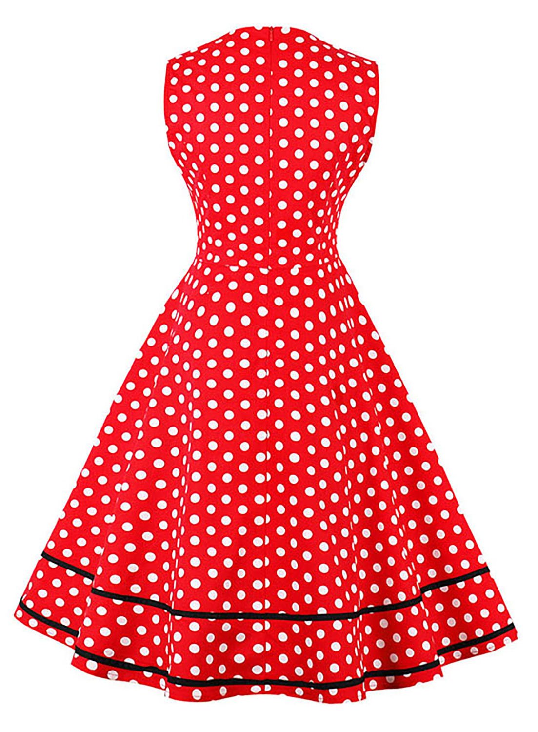 Women's Polka Dot Swing Dress - Retro Vintage Style Cocktail Party Dress