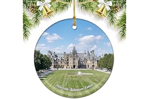 UMSUFA North Carolina Asheville Biltmore Estate USA America Christmas Ornaments for Tree Ceramic Pendant Double Sided Ornament Decor Xmas Gifts Porcelain Travel Souvenirs