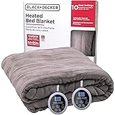 BLACK+DECKER Heated Blanket Electric Queen, Micro Plush Electric Blanket, Heating Blanket with 10 Heating Levels, 10H Timer, Auto Shutoff, Dual Zone Heating, Fast Heating (84x90 inches, Grey)