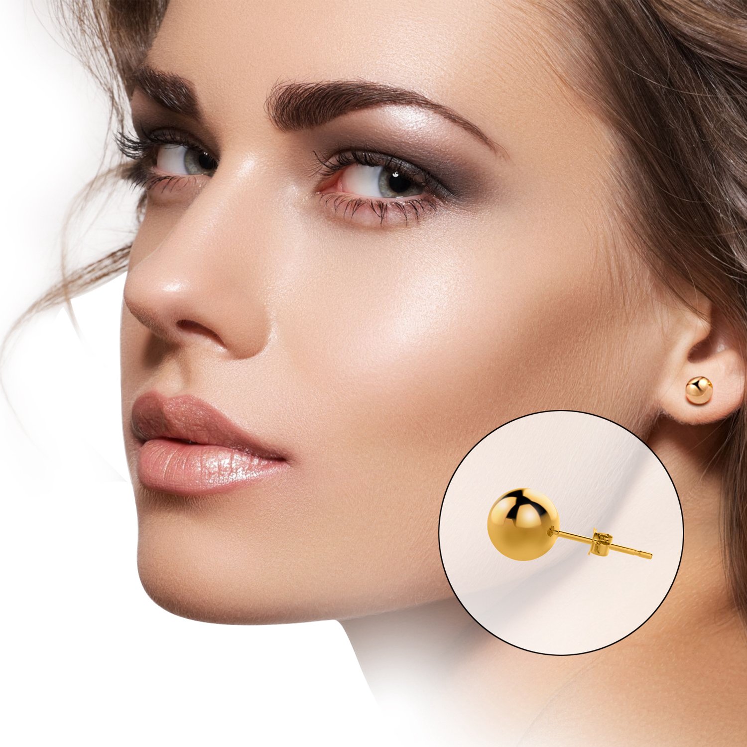 UHIBROS 316L Surgical Stainless Steel Round Ball Studs Earrings 5 Pair Set Assorted Sizes (Gold)