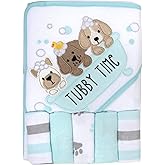Baby Hooded Towel and Washcloth Set for Infants, Boys and Girls 6-12 Months (Pristine Pups)