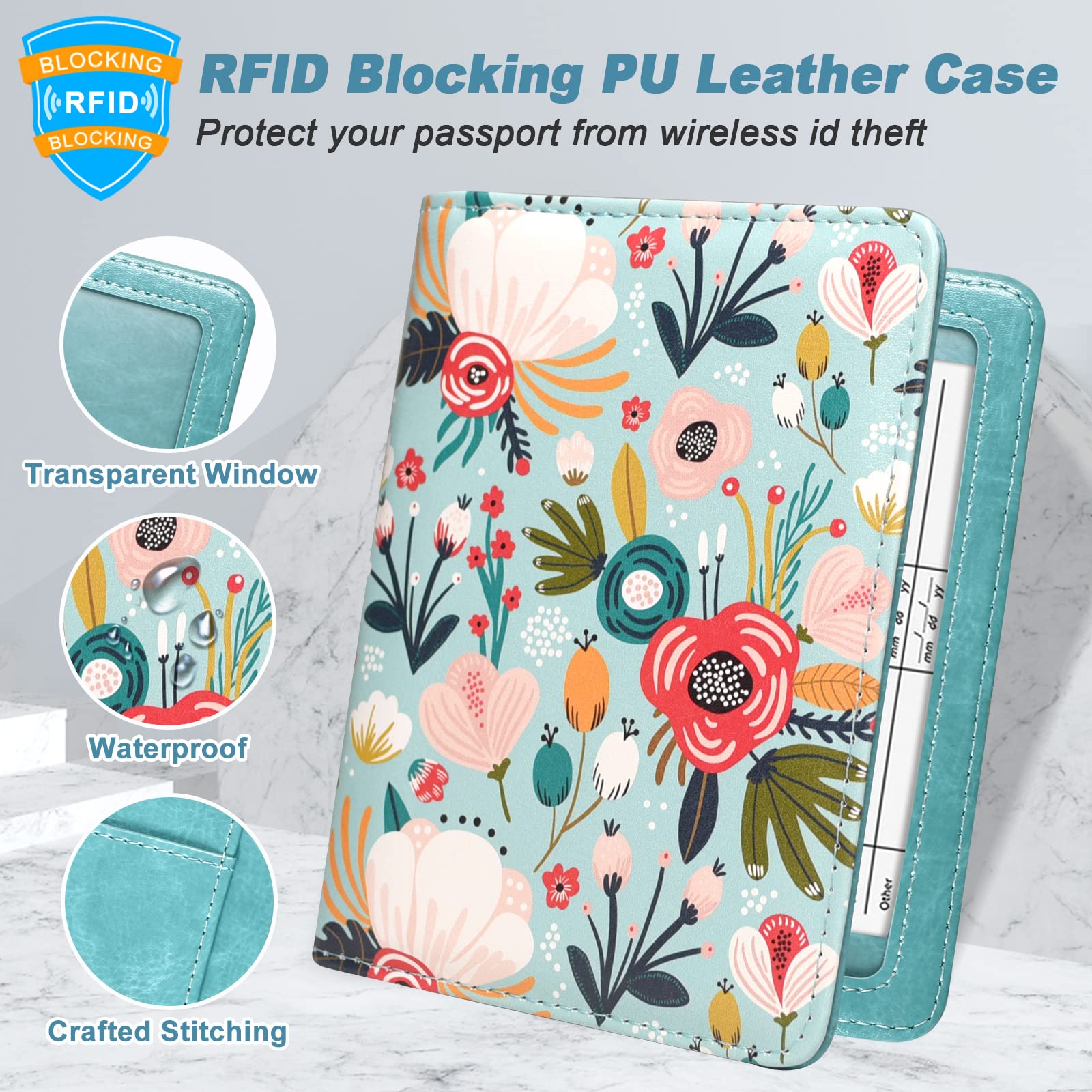 DMLuna Passport Holder, Premium PU Leather Travel Passport Wallet RFID Blocking Passport Cover Case Travel Documents Organizer with Pen Holder, for Women and Men