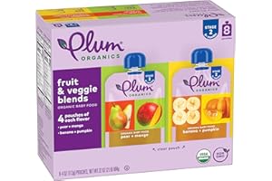 Plum Organics Variety Pack 6+Months - Pear + Mango & Banana + Pumpkin - Organic Fruit and Veggie Baby Food Pouches - 4 oz Pouch (Pack of 8)