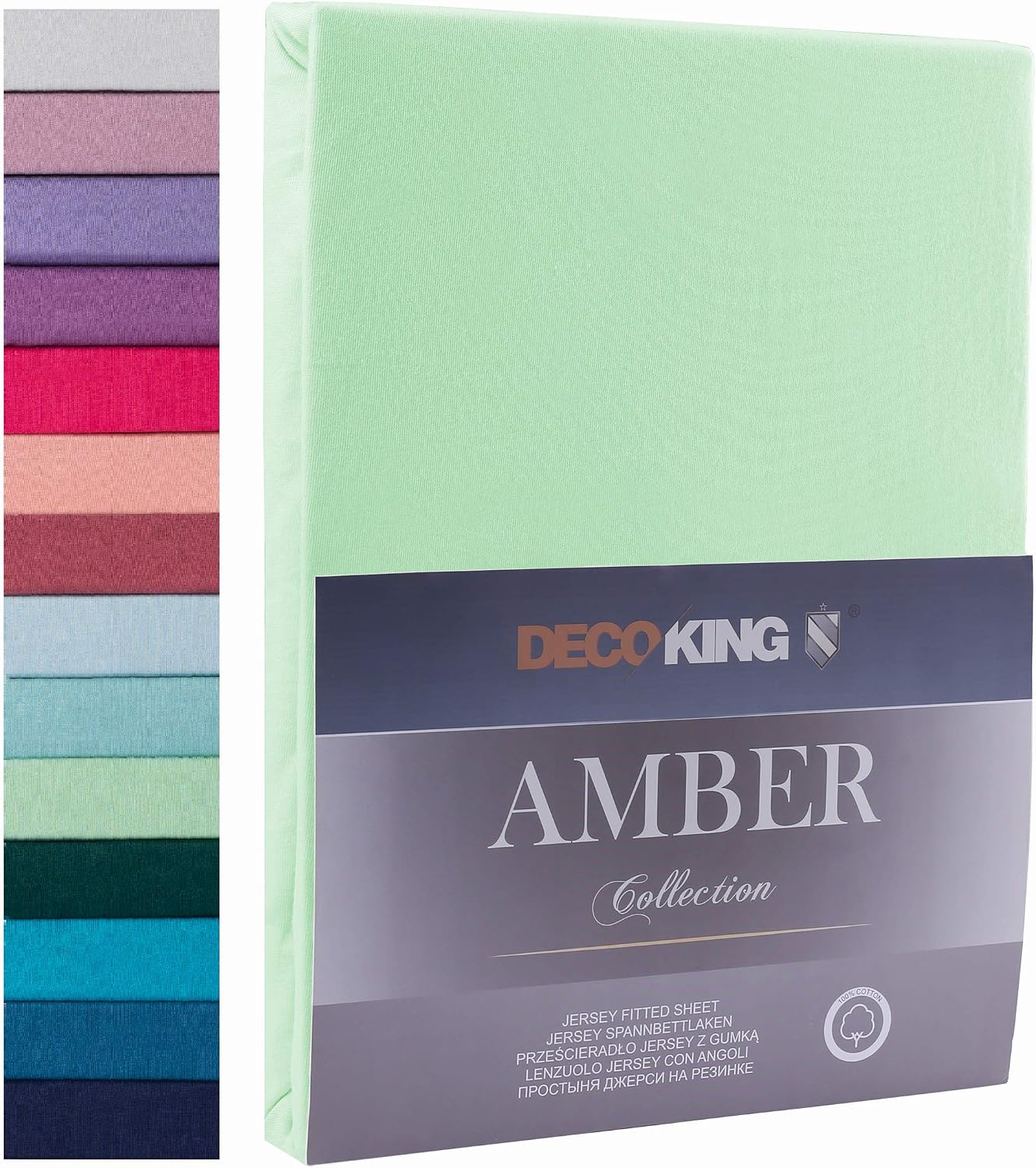 DecoKing Fitted Sheet Super King 100% Combed Cotton Soft Jersey Bed Sheet 160x200-180x200 cm Pepper Mint Amber