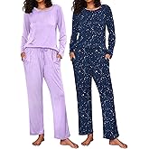 Ekouaer 2 Pack Womens Pajama Sets Long Sleeve Pjs Lounge Set Soft Comfy Sleepwear Winter Loungewear