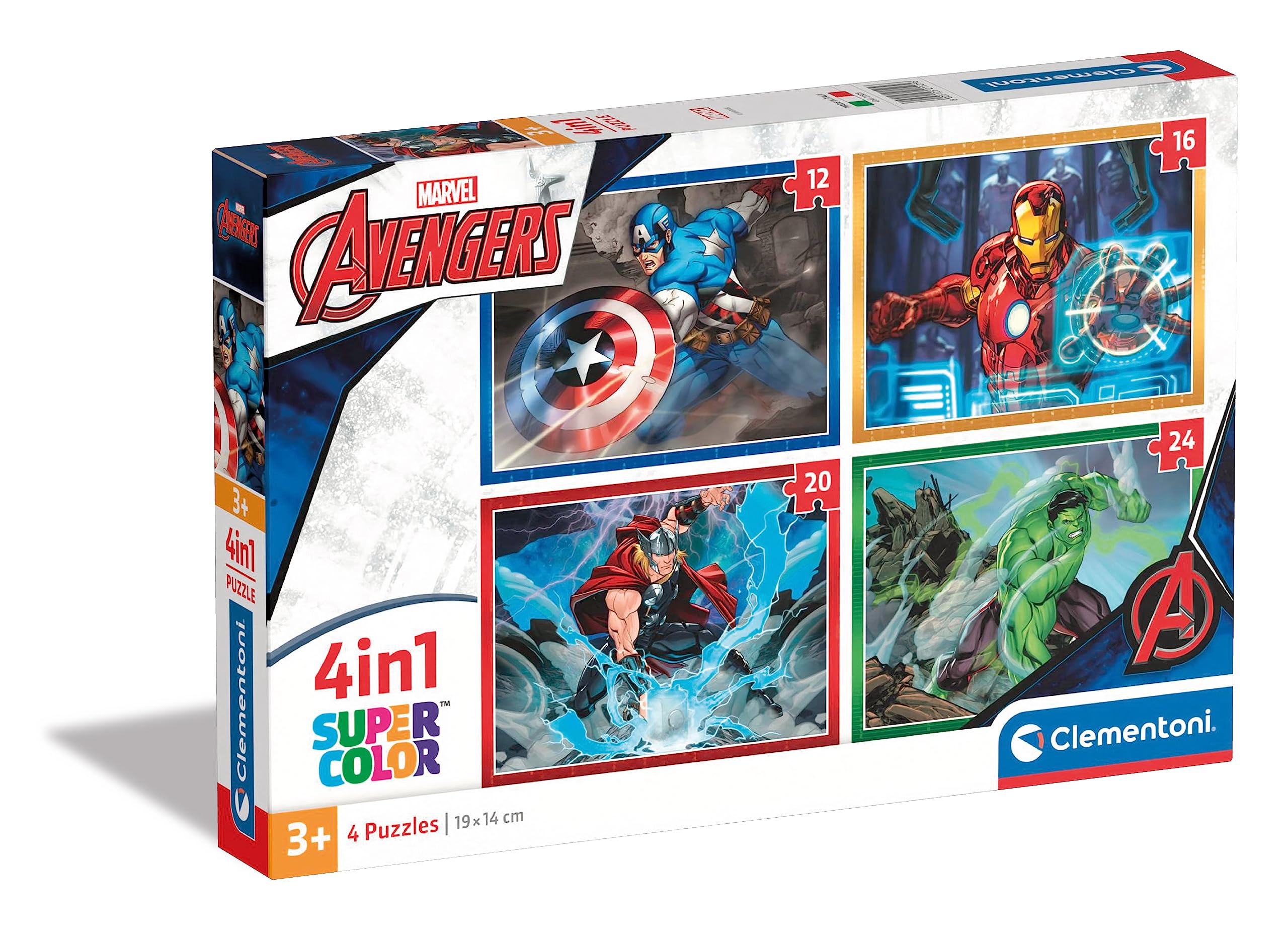 Clementoni - 21525 - Supercolor Puzzle 4 In 1 - Marvel The Avengers - 12+16+20+24 Pieces, Jigsaw Puzzle For Kids Age 3, Puzzle Cartoon, Made In Italy