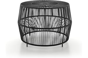 NAFURAHI Muse & Lounge Co. Ysar Boho Rattan Round Coffee Table Outdoor with Metal Frame, All-Weather and Rust Resistant, Handcrafted Coastal Furniture for Patio, Poolside, Garden, Yard, Black