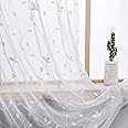 AmHoo 2 Panels Embroidered Leaf Pattern Semi Sheer Curtains Foliage Floral Voile Window Draperies Treatment for Bedroom Living Room Rod Pocket White 53 x 84 Inch