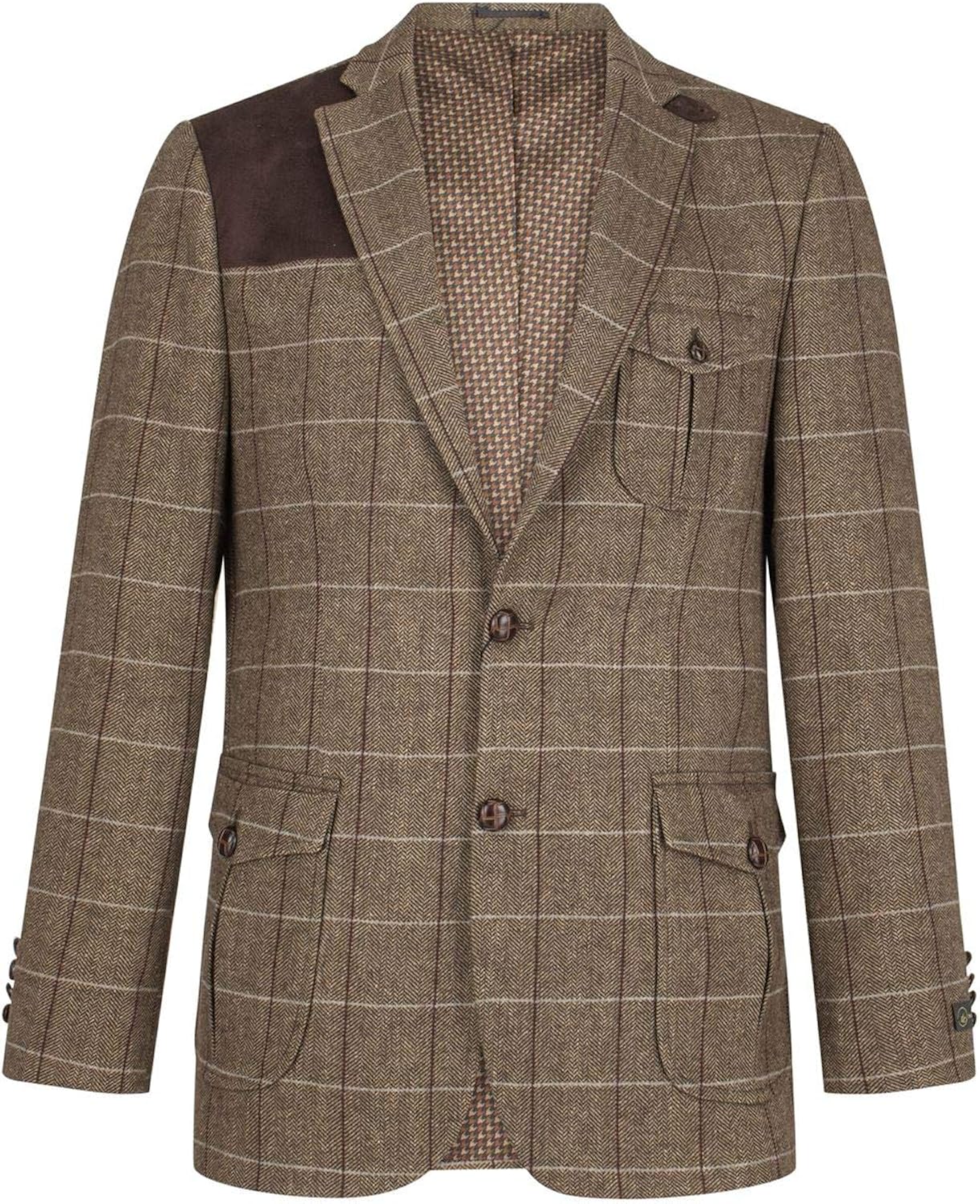 Mens Wool Tweed Shooting Jacket Check Hunting Herringbone Blazer Oak
