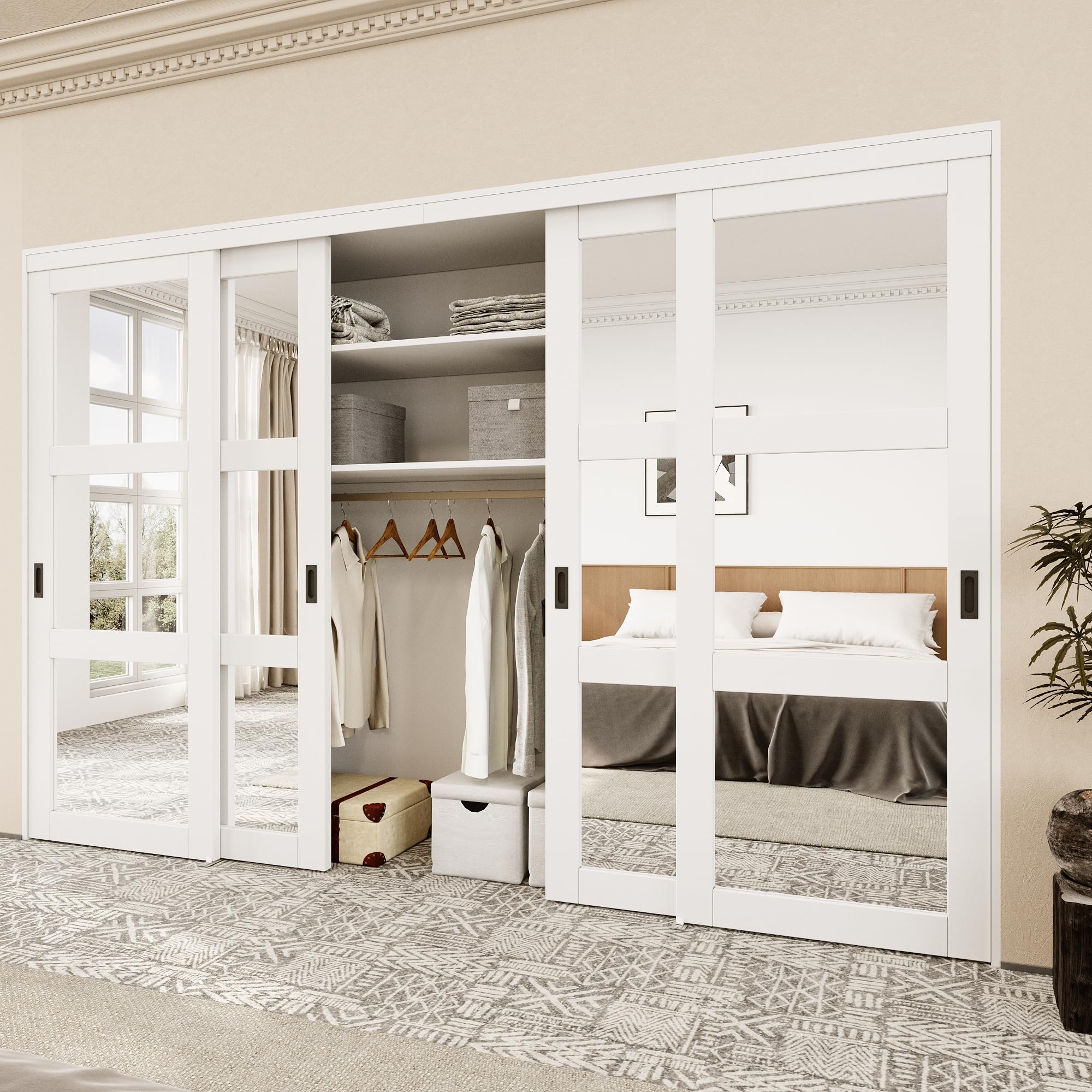 Bypass Mirrored Closet Door 120" x 80", 3-Lite