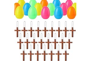 I-BEEBOO 24Pcs Fillers Easter Eggs with Wooden Cross Keychain Hanging Favors，Easter Basket Stuffers Essentials Christian Gift for Teen Adult