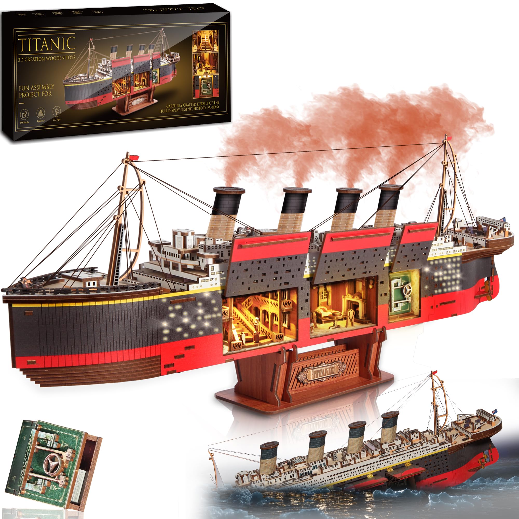 Photo 1 of Titanic Model 3D Wooden Puzzles for Adults, Titanic Model Kit Set, Titanic Toys for Adults Teens with LED Light, Dance Hall, Lounge, Home Decor, Birthday, Christmas