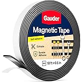 GAUDER Magnetic Tape with 3M Adhesive - Strong Self-Adhesive Magnet Strip - Strong Magnetic Tape Roll with Cuttable Length &amp; 3M Sticky Back (10 ft x 0.6 in)
