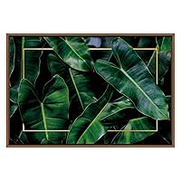 SIGNWIN Framed Canvas Wall Art Tropical Green Leaves with Golden Square Botanical Succulent Photography Minimalism Modern Closeup Colorful for Living Room, Bedroom, Office - 16