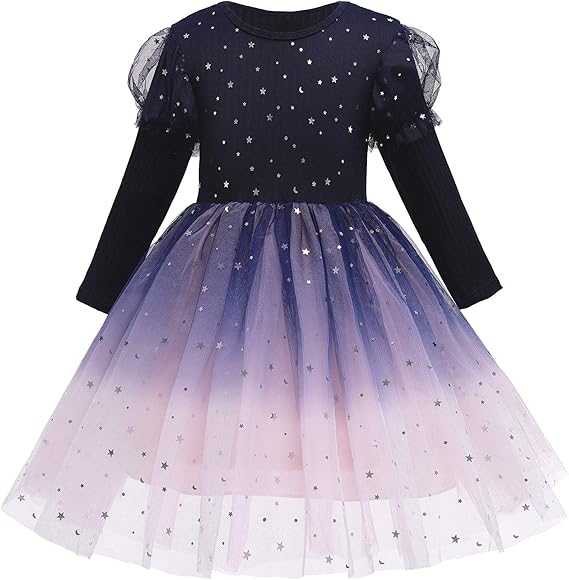 Amazon Co Jp Fashionbrightsun 女の子秋冬子アイシャ姫スカート長袖スターガーゼワンピース 服 ファッション小物