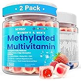 Methylated Multivitamin for Women & Men Gummies w/ Omega-3, Calcium, D3 K2, Methylfolate & B12, TMG, Daily Vitamin A, C, E, B Complex, Magnesium, CoQ10, Probiotic for Overall Health- Vegan, 2 Pack