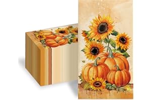 XIENBLOC 100pcs Fall Napkins 3 Ply Fall Disposable Pumpkin & Sunflower Paper Decorative Guest Napkins for Autumn Harvest Thanksgiving Party Disposable Hand Towels for Bathroom Kitchen Home Decoration