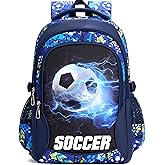 QYTFOA Kids Backpack for Boys Soccer School Backpacks Boy Spacious Laptop Bookbag Elementary Schoolbag Waterproof Durable (Blue)