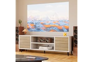 YESHOMY Modern TV Stand for 65" Television, Entertainment Center with Two Storage Cabinets and Open Shelves, Retro Style Media Console for Living Room, Bedroom, Office, 58 Inch, White and Beige