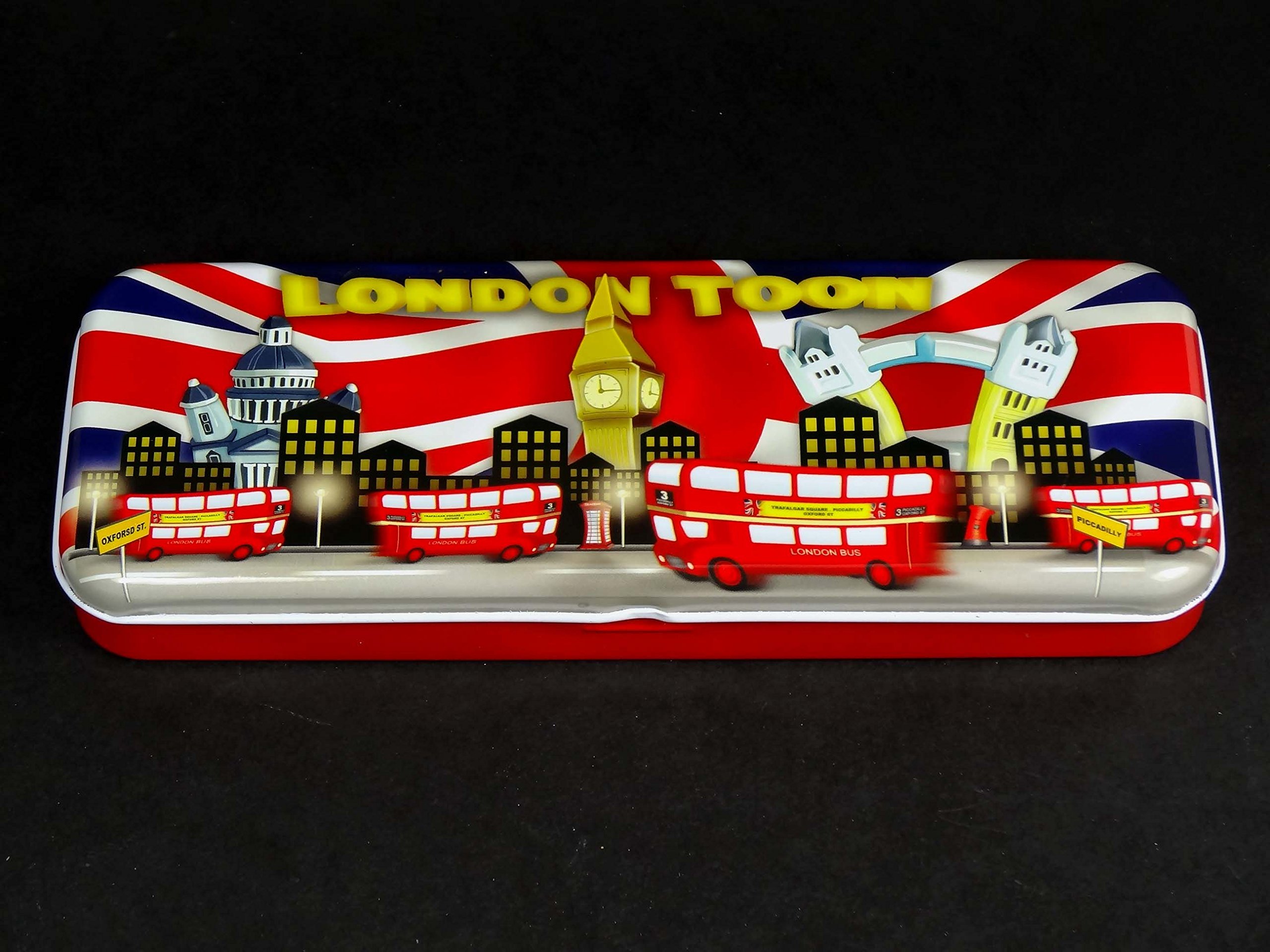 Souvenir Pencil Box - London Toon Design, A Cartoon Skyline of the City, Made of Tin