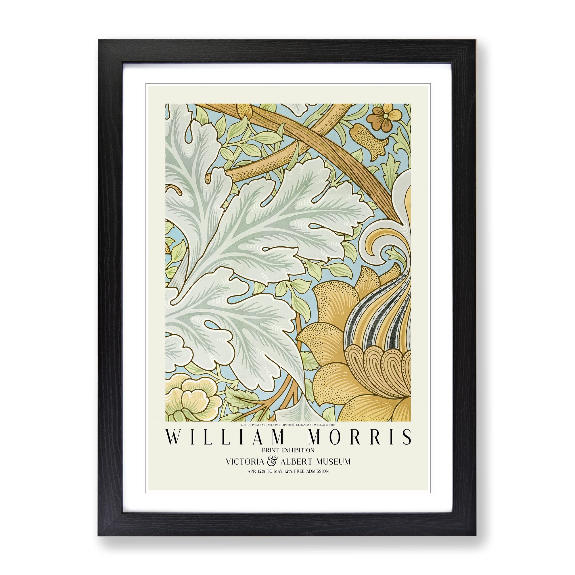 St. James Pattern With Border By William Morris Classic Painting Framed Wall Art Print, Ready to Hang Picture for Living Room Bedroom Home Office Décor, Black A3 (34 x 46 cm)