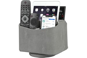 HofferRuffer Spinning Remote Control Holder, Remote Caddy, Spinning Remote Control Organizer, PU Leather (Dark Grey Shagreen)