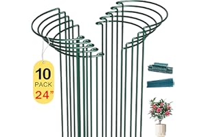 SYITCUN 10 Pack Peony Cages and Supports, 10" (W) x 24"(H) Plant Support, Rust-Proof Metal Plant Support Stakes for Outdoor&Indoor Plants, Bonus 20 Plant Clips and 20 Plant Ties