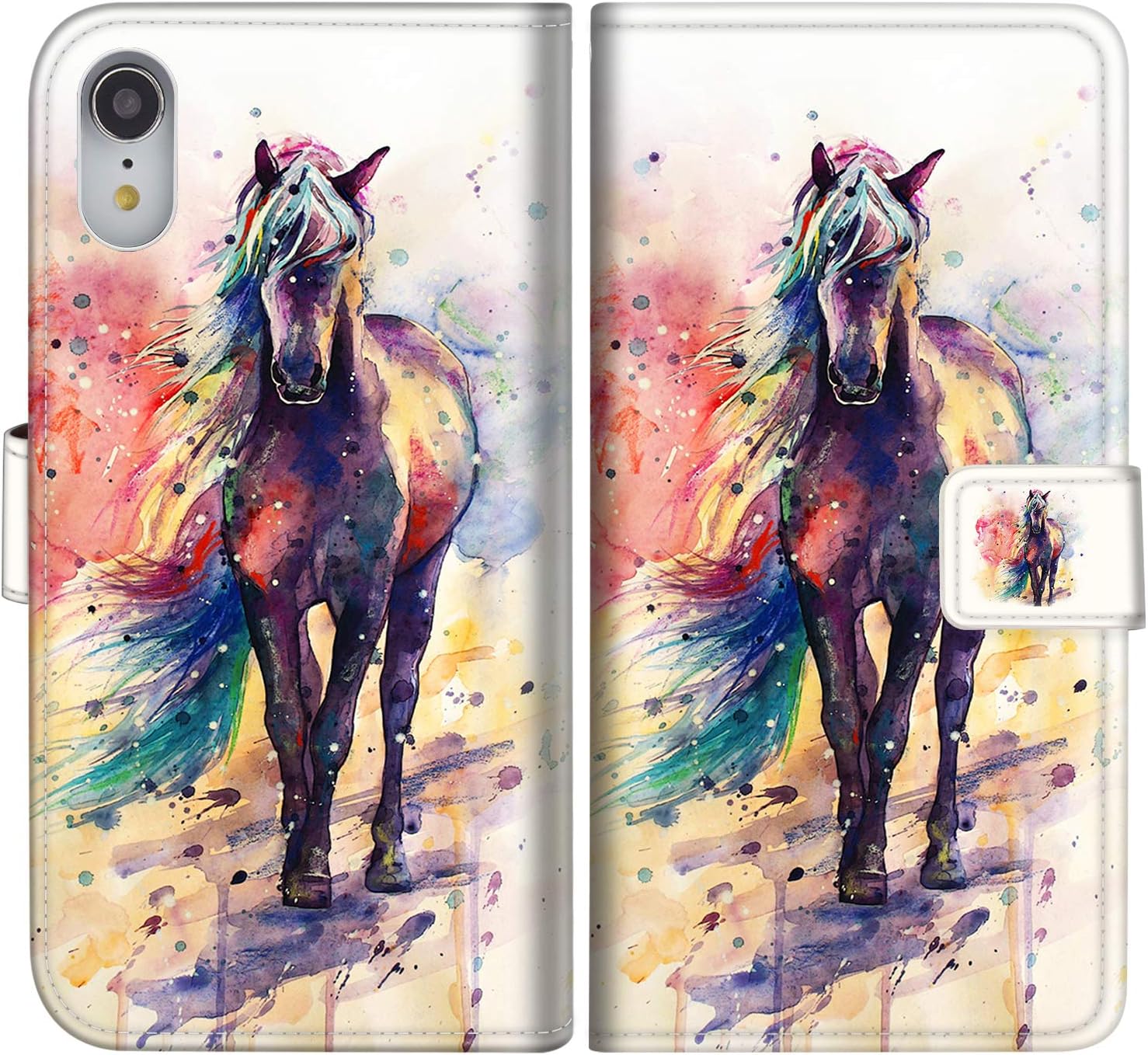 Sakuulo Flip Wallet Case for iPhone XR PU Leather Case with Multi Credit Card Holders ID Slot Pockets Folio Magnetic Closure Cover for Apple iPhone Xr 6.1 inch 2018 (Horse Painting)