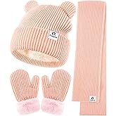 Baby Beanie Mittens Scarf Set,Toddler Infant Kids Winter Hat with Bear Ear Thermal Gloves Neck Warmer Set for Girls Boys