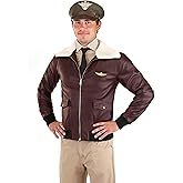Adult WW2 Fighter Pilot Costume Jacket and Hat - Men's WW2 Aviator Bomber Jacket for Halloween Cosplay