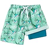 Ghteas Boys Swim Trunks with Compression Liner Boy Stretch Quick Dry Swim Shorts Kids UPF 50+ Beach Swimsuit 5-10 Years