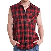UPAAN Men Sleeveless Plaid Shirt, Cowboy Button Down Shirts, Muscle Performance Sleeveless Shirts