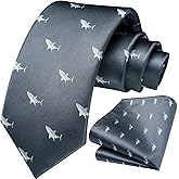 HISDERN Ties for Men Classic Animal Tie and Pocket Square Set Jacquard Woven Silk Neckties Handkerchief Wedding Party