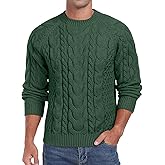 Askdeer Men's Pullover Sweater Cable Knit Crewneck Sweater Long Sleeve Classic Casual Sweater Tops