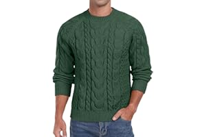 Askdeer Men's Pullover Sweater Cable Knit Crewneck Sweater Classic Long Sleeve Soft Casual Sweater with Ribbing Edge