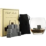 Set of 9 Grey Beverage Chilling Stones [Chill Rocks] Whiskey Stones for Whiskey and other Beverages - in Gift Box with Velvet Carrying Pouch - Made of 100% Pure Soapstone - by Quiseen