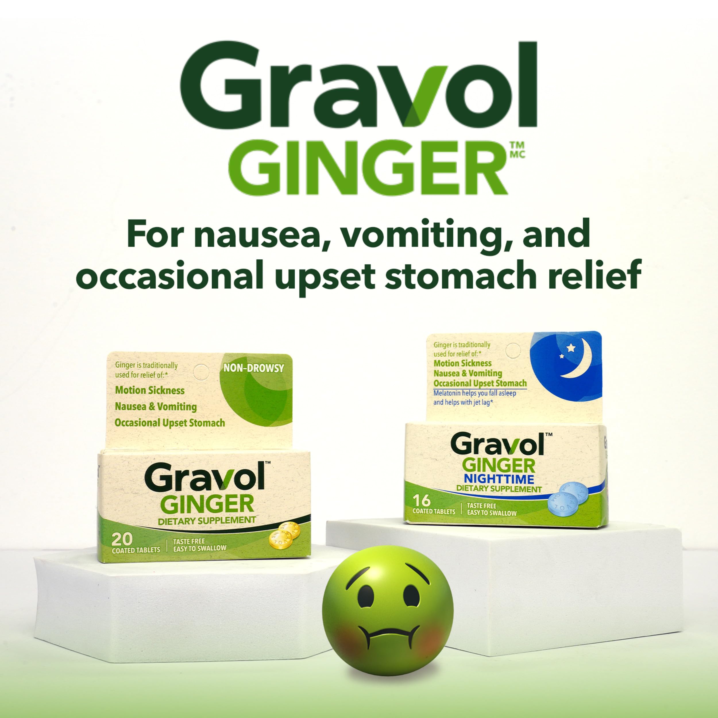 Gravol Ginger Tablets for Upset Stomach and Nausea, 20ct​
