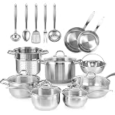 Duxtop Stainless Steel Pots and Pans Set, 19PC Induction Cookware Set | Family Kitchens, Impact Bonded Base, Even Heat for Boiling, Frying and Sauteing