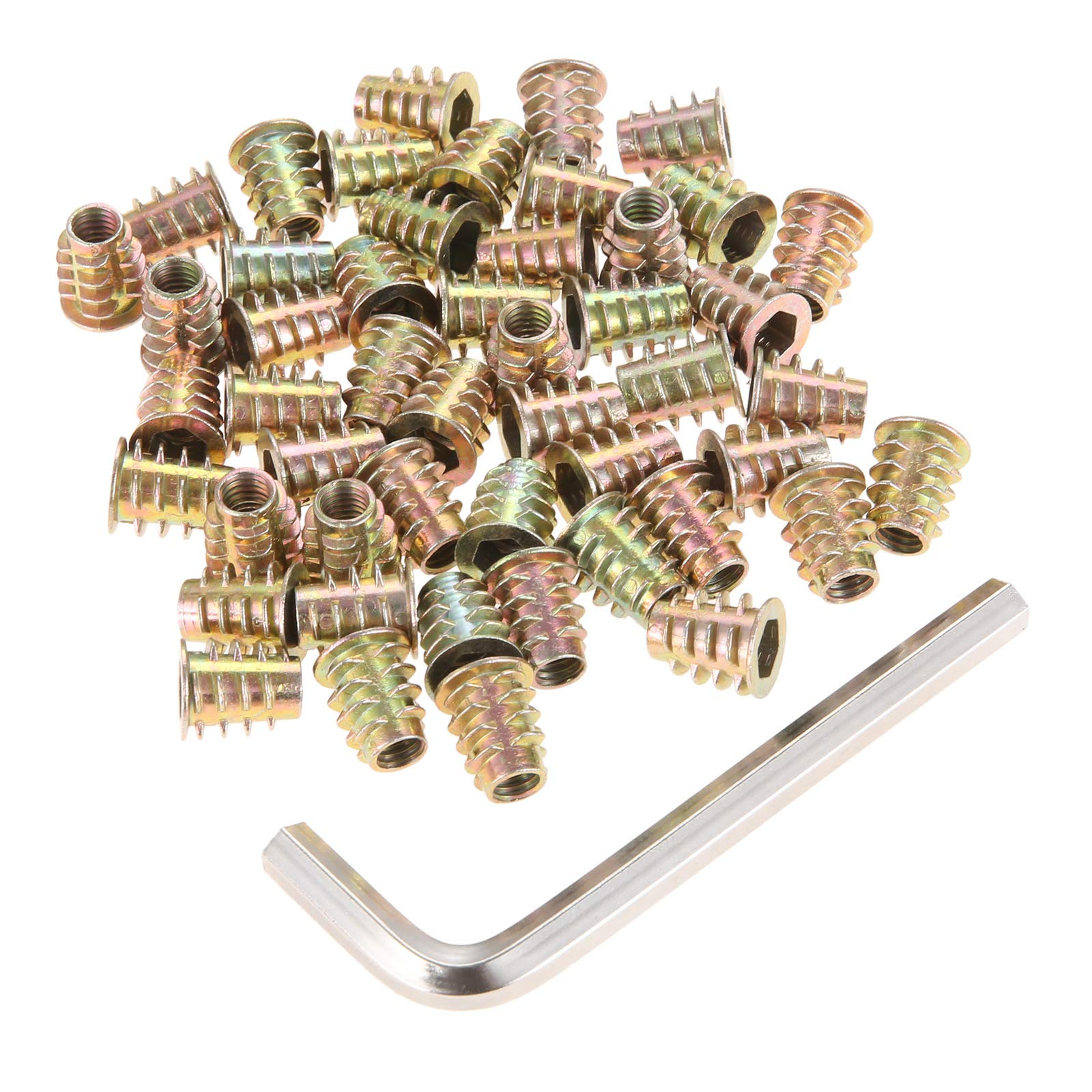 Mtsooning 50 Pcs M6*13mm Threaded Inserts Nuts,Flanged Hex Socket Screw-in Inserts,Zinc Plated Carbon Steel Hex Drive Head Nut for Wood Furniture Cabinet