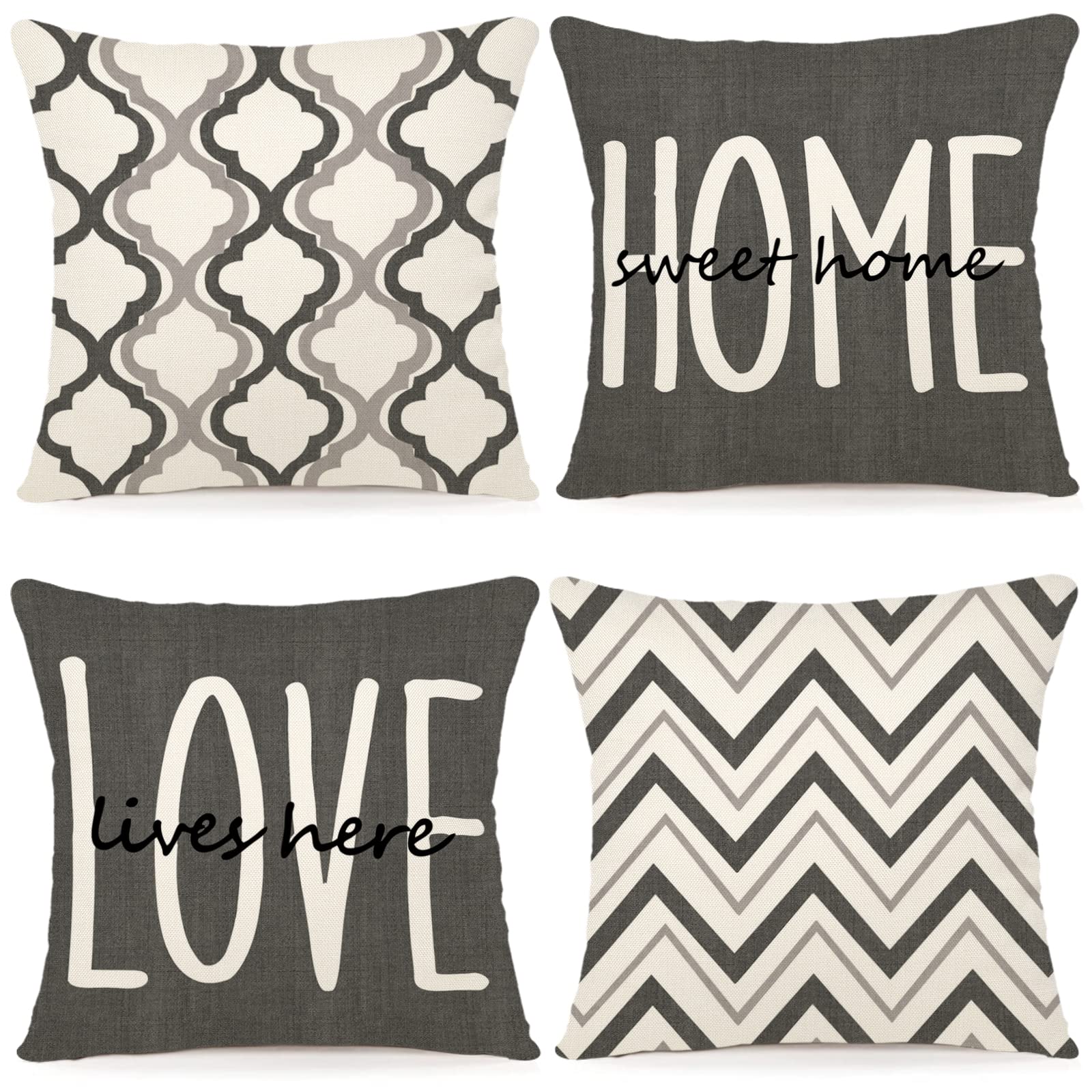 Photo 1 of YCOLL Farmhouse Pillow Covers 20x20 Set of 4 Throw Pillow Covers Rustic Linen Decorative Pillows Square Cushion Covers for Couch Sofa Bedroom Home Decor