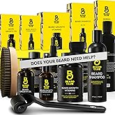 The Beard Club Advanced Beard Growth Kit - Derma Roller, Growth Oil, Vitamins and Vitamin Spray, Shampoo and Boar Bristle Brush - Gift Set - Cedar