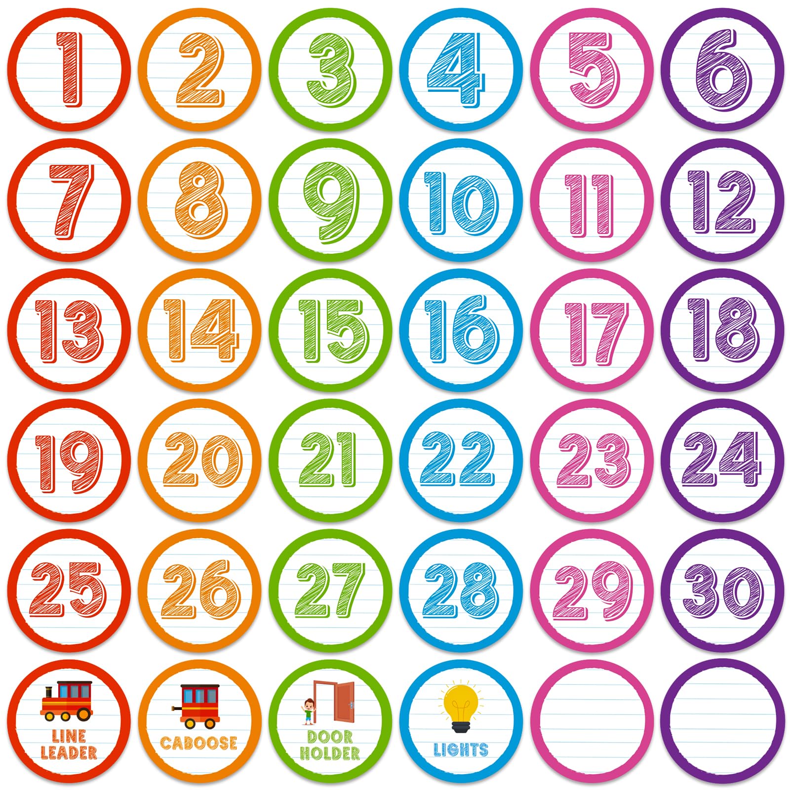 Photo 1 of JUESMOS 36PCS Colorful Number Spot Markers Stickers Line up Spots for Classroom Floor Number Stickers Classroom Line up Spots Dots Floor Decals for Teacher Kindergarten Preschool Elementary