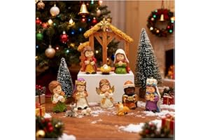MERITMODE Nativity Set Indoor Christmas Decoration - 12 Pcs Xmas Holy Family Figurine with Manger for Little People Nativity, Nativity Tabletop Scenes Religious Holiday Table for Christian Desk Shelf Home Decor