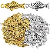 KMOSPAD 100pcs Alloy Ocean Fish Pendant Charms Tibetan Style Sea Animal Fishing Pendants Craft Supplies for DIY Necklace Bracelet Earrings Jewelry Making, 2 Colors
