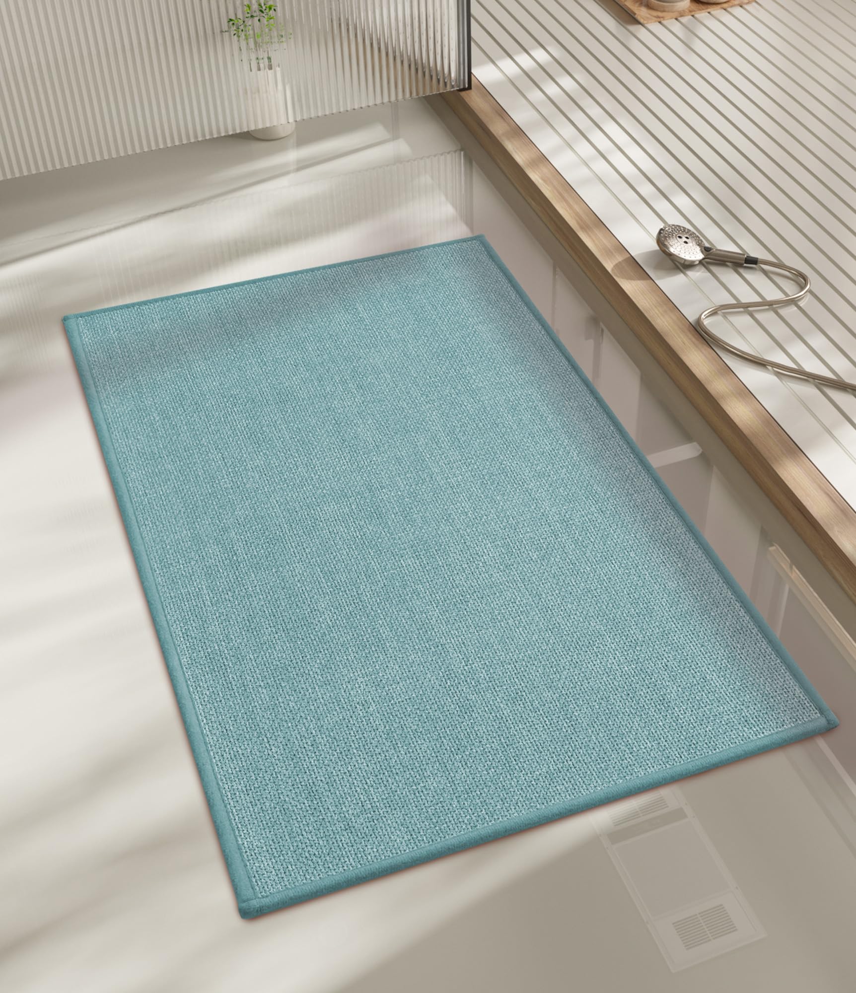 Photo 1 of chakme Bathroom Rugs Mat 32x17, Ultra Thin Non Slip Bath Mat Quick Dry Absorbent Bath Mat for Bathroom Floor, (Light Blue, 32"x17")