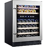 Kalamera 24'' Wine Cooler Refrigerator 46 Bottle - Dual Zone Built-in or Freestanding Fridge with Seamless Stainless Steel & 