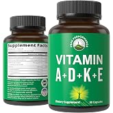 Peak Performance Vitamins D 5,000 iu + A + K + E All in 1 Vegan Capsule | ADK Vitamin Supplement with E D3 K2. Essential Vitamins for Mood, Immune, Bone, Vision, Heart. Easy to Swallow Capsules