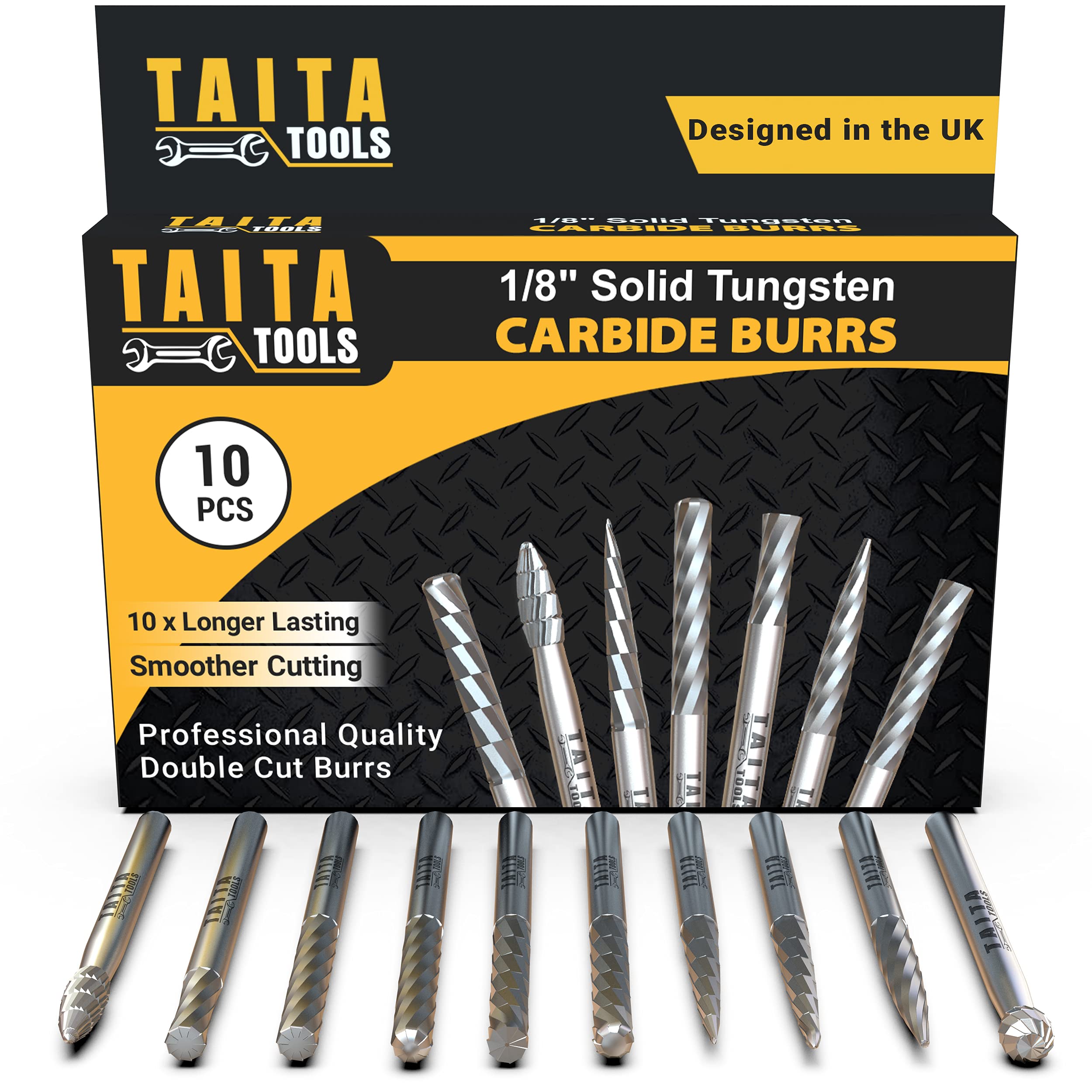 10Pcs Double Cut Carbide Burrs Set, 3mm Shank, Rotary Cutting Tips, Accessories for Dremel, Fordom, Flex Shaft, For wood carving, metal work, and engraving.