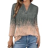 WIHOLL Womens Tops 3/4 Length Sleeve V Neck Shirts Dressy Casual Pleated Blouses Fall Vacation Fashion Trendy Clothes