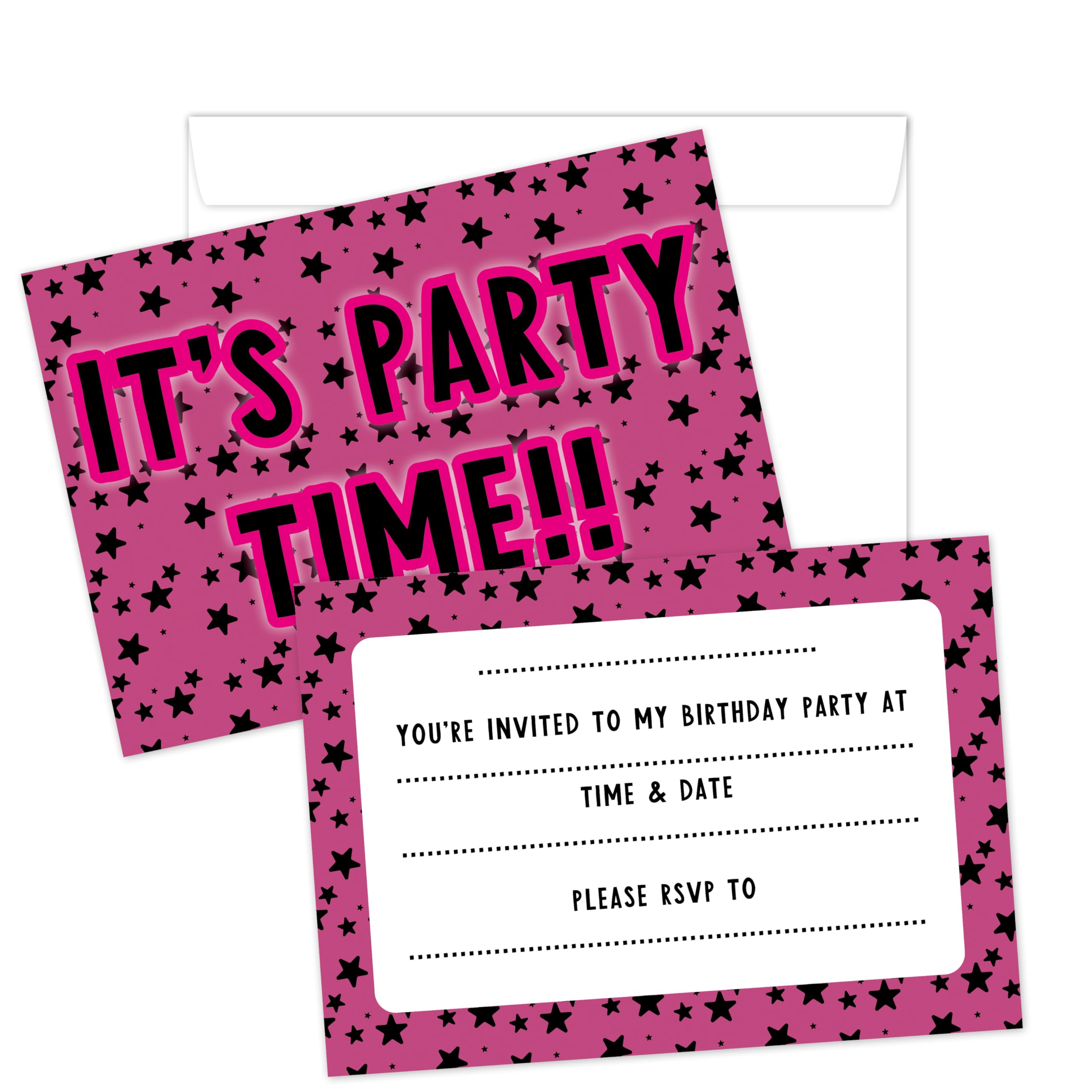 Manta Makes Party invitations for kids or adults pack of 36, pink star birthday invitations for girls, birthday party invitations pack, party invites - suitable for all ages